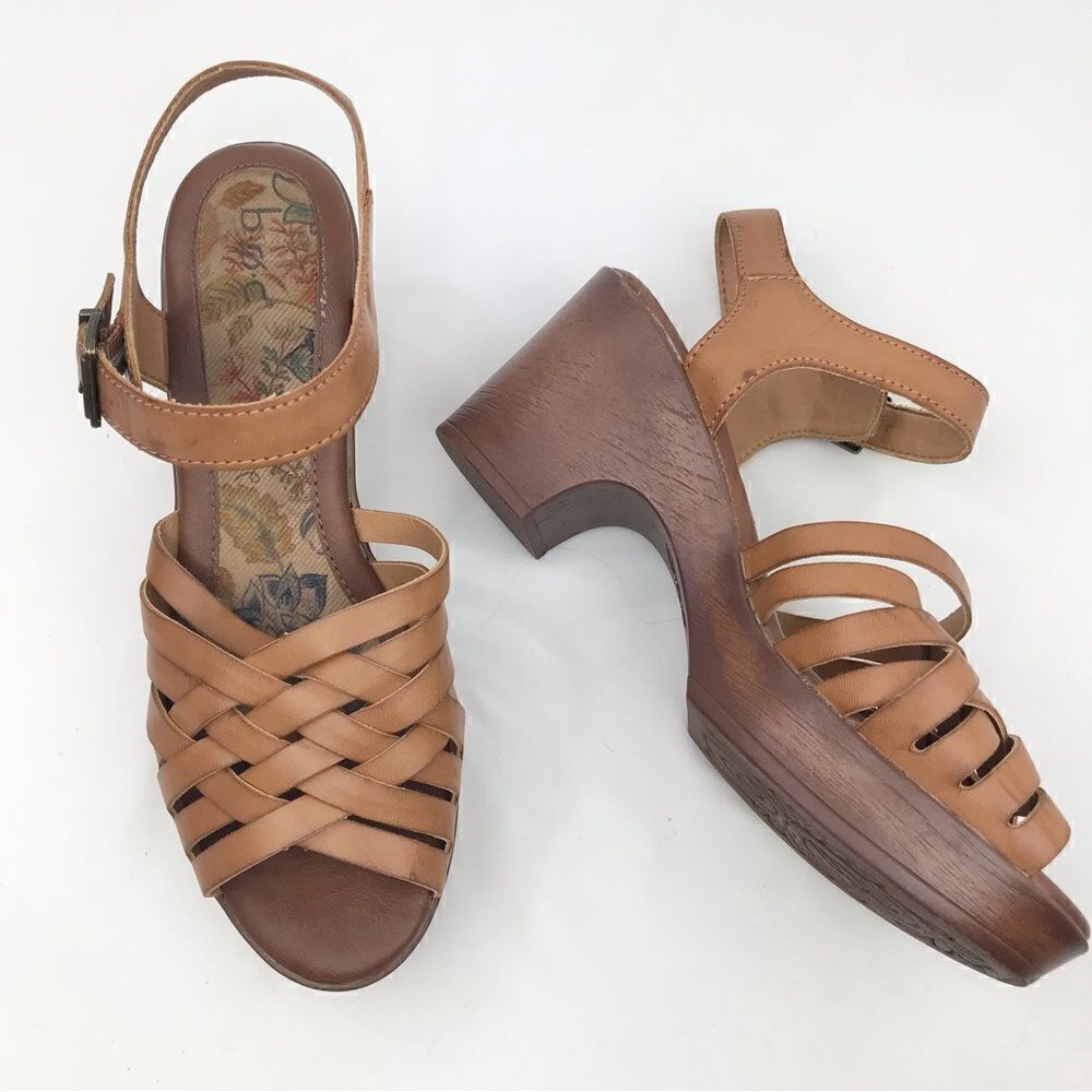 B.O.C. Brown Leather Woven Strappy Heeled Sandals